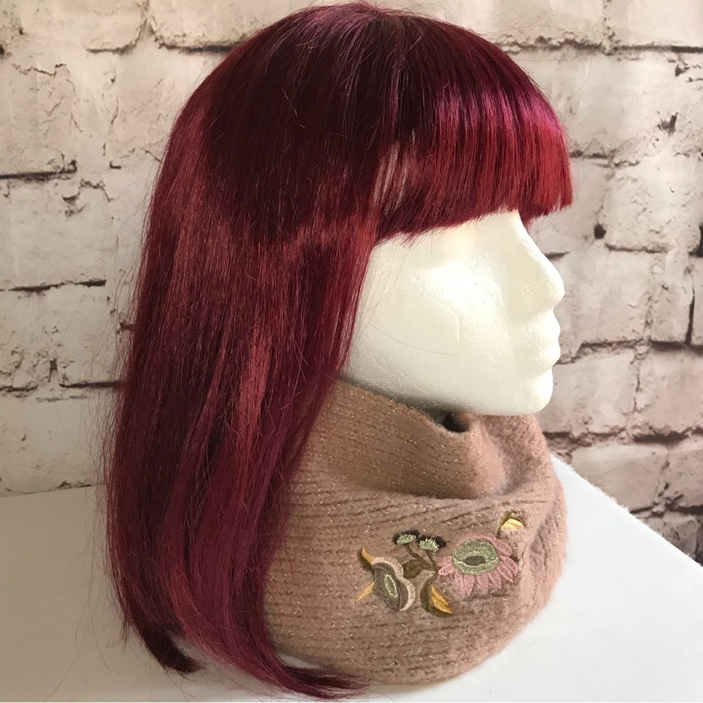 ZARA infinity knit scarf Tan with embroidery design One Size - Picture 10 of 11